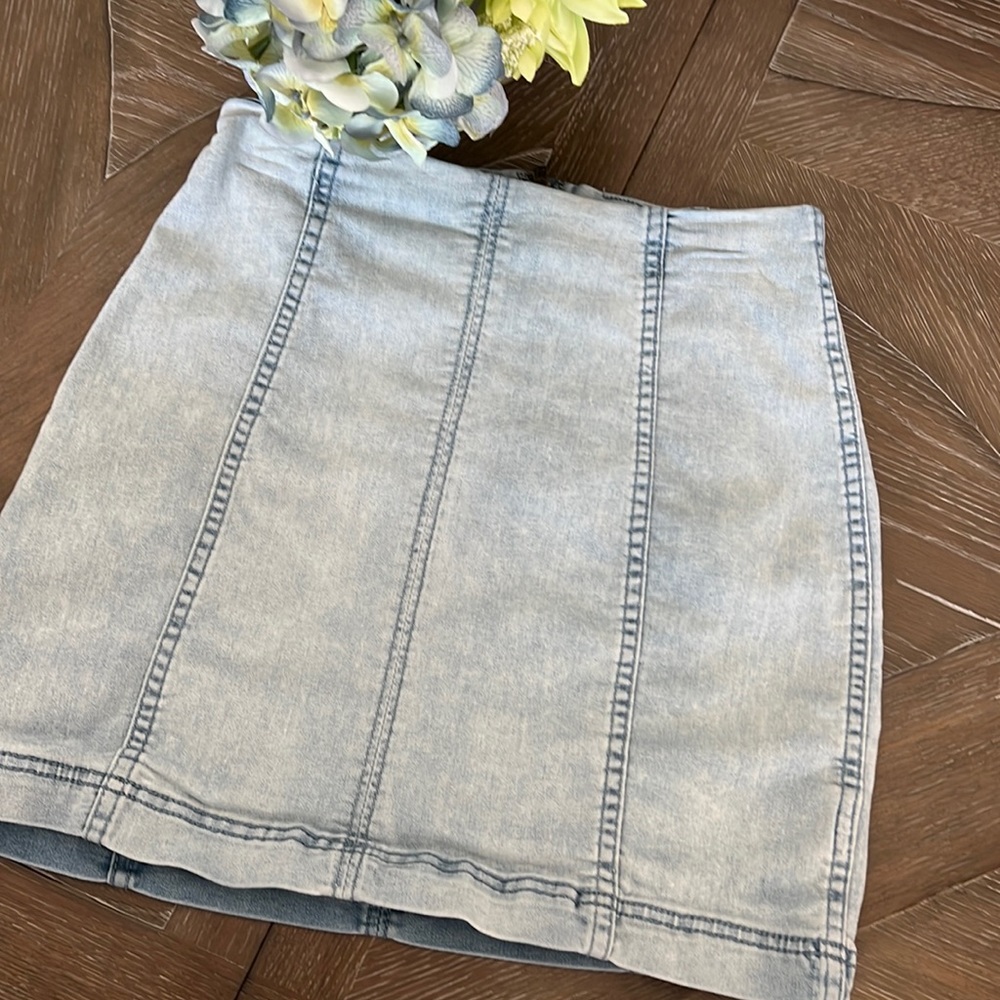 Free People Womens Denim Pencil Skirt Blue Mini Back Zipper XS 4